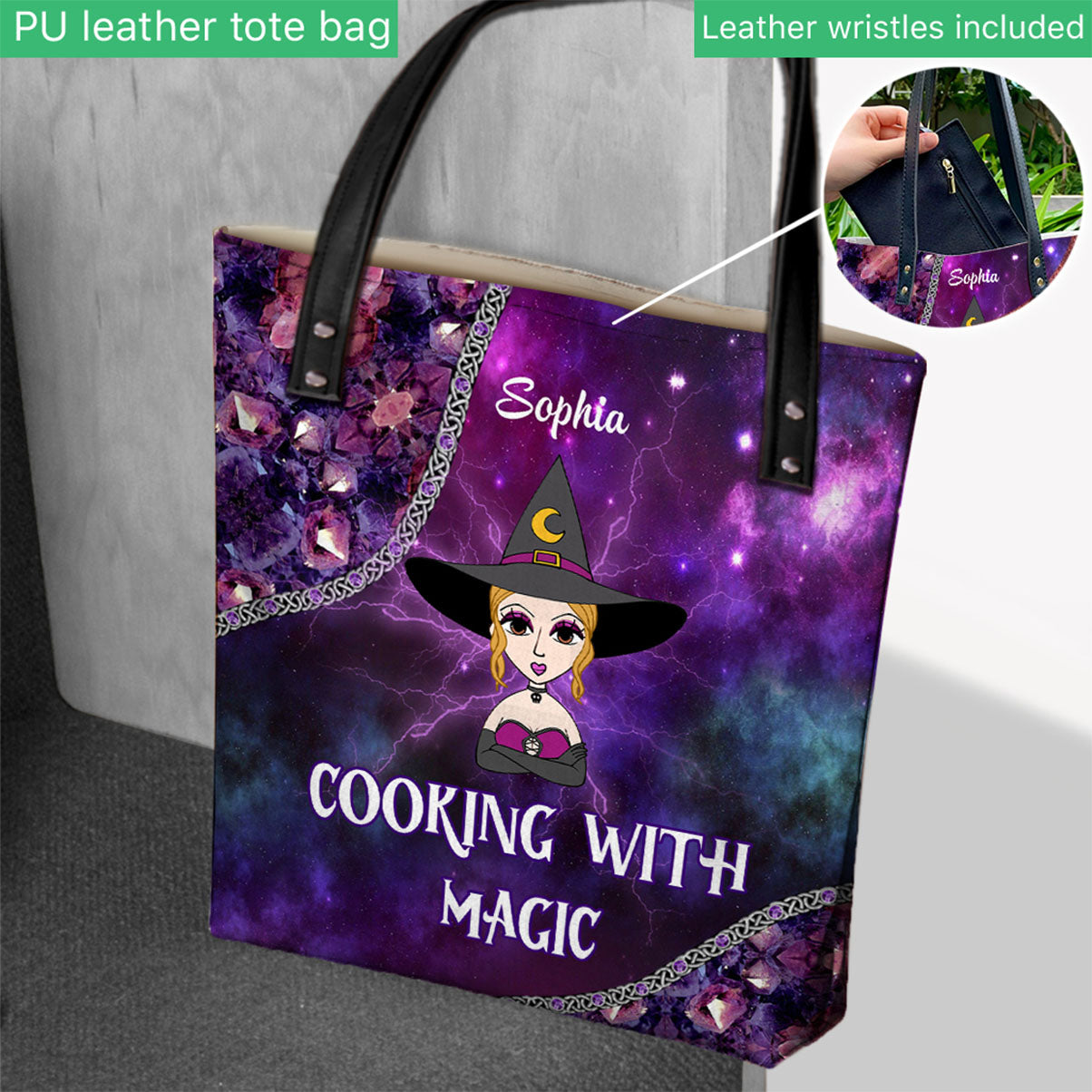 Cuisiner avec magie - Sac fourre-tout de sorcière personnalisé
