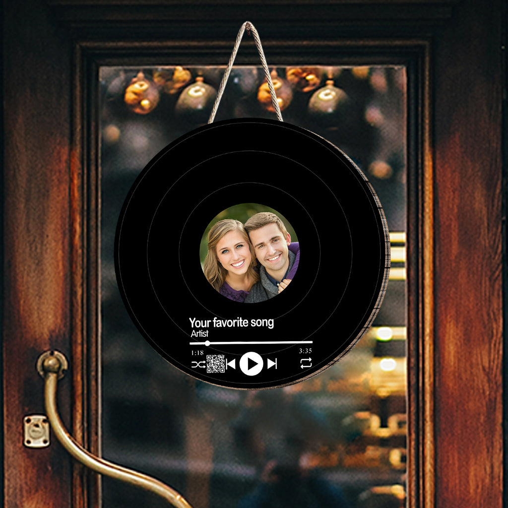 Favorite Song Scannable QR code - gift for husband, wife, boyfriend, girlfriend - Personalized Round Wood Sign