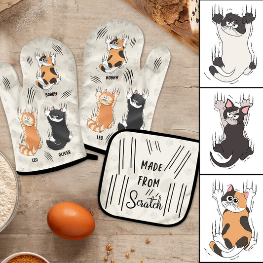 Ensemble de gants de cuisine et maniques personnalisés pour chats, fabriqué à la main.