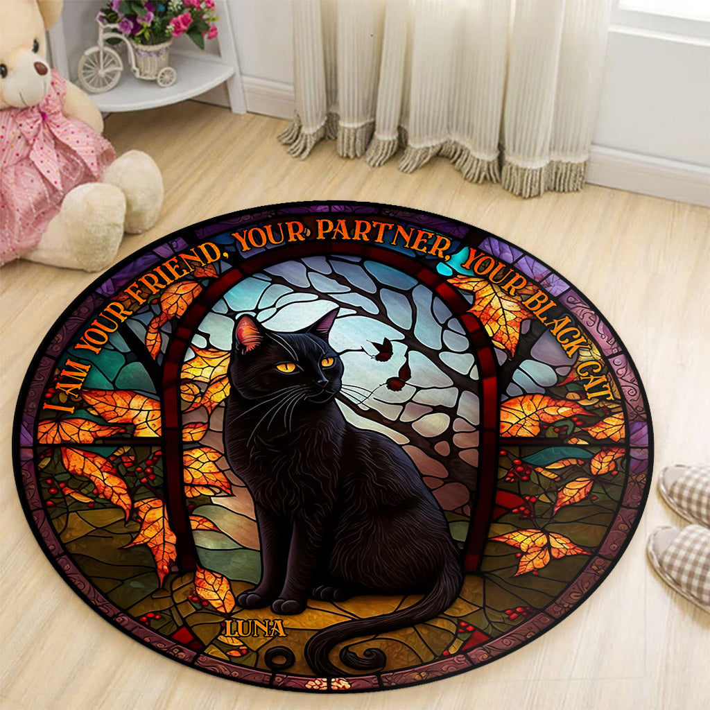 Black Cat - Personalized Black Cat Round Rug