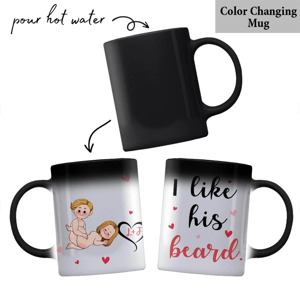 J'aime sa barbe, j'aime ses fesses - Mug personnalisé pour couple