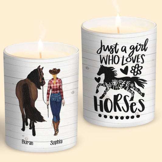 Une fille qui aime les chevaux - Bougie personnalisée avec couvercle en bois