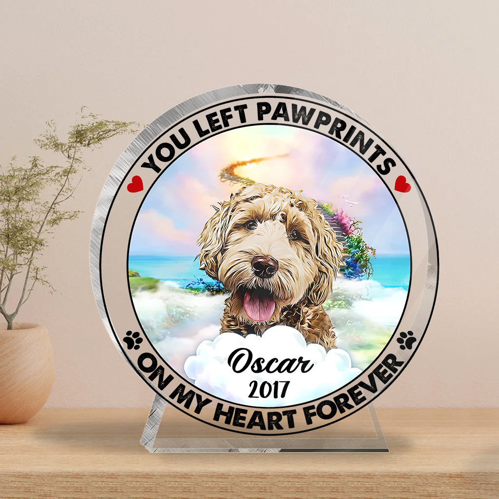 You Left Pawprints On My Heart - Personalized Dog Custom Shaped Acrylic Plaque