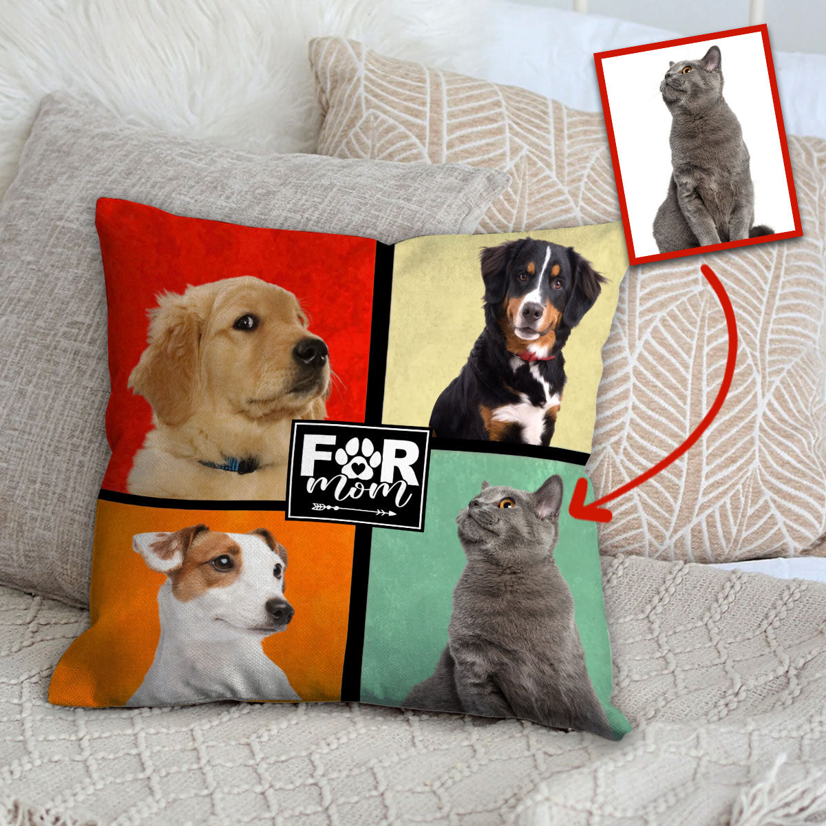 Maman de chien/Maman de chat/Papa ​​à fourrure… - Cadeau pour les amoureux des chiens et des chats - Coussin décoratif personnalisé
