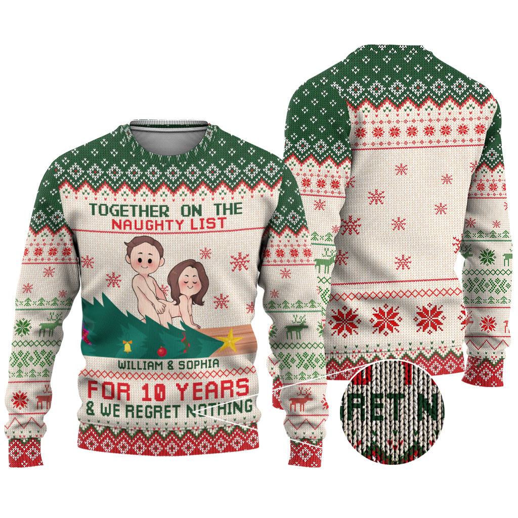 Together On The Naughty List - Personalized Couple Ugly Sweater