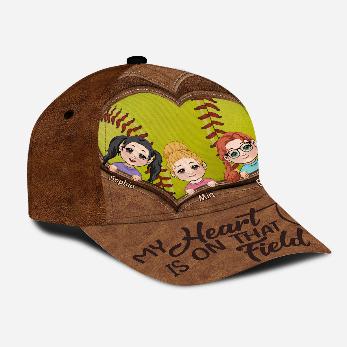 Mon cœur est sur ce terrain - Casquette de softball classique personnalisée
