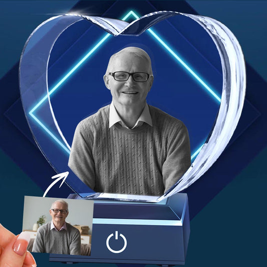 Custom Photo - Personalized Memorial Laser Engraving 3D Heart Shaped Crystal Lamp