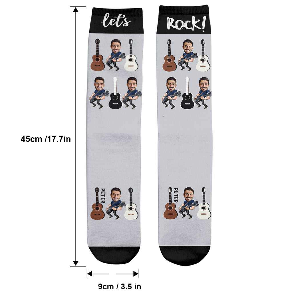 Let's Rock - Cadeau guitare pour mari, lui, petit ami, père, fils - Chaussettes personnalisées