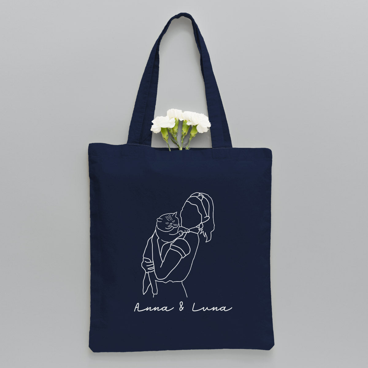 Sac fourre-tout brodé personnalisé avec photo au trait et motif chat