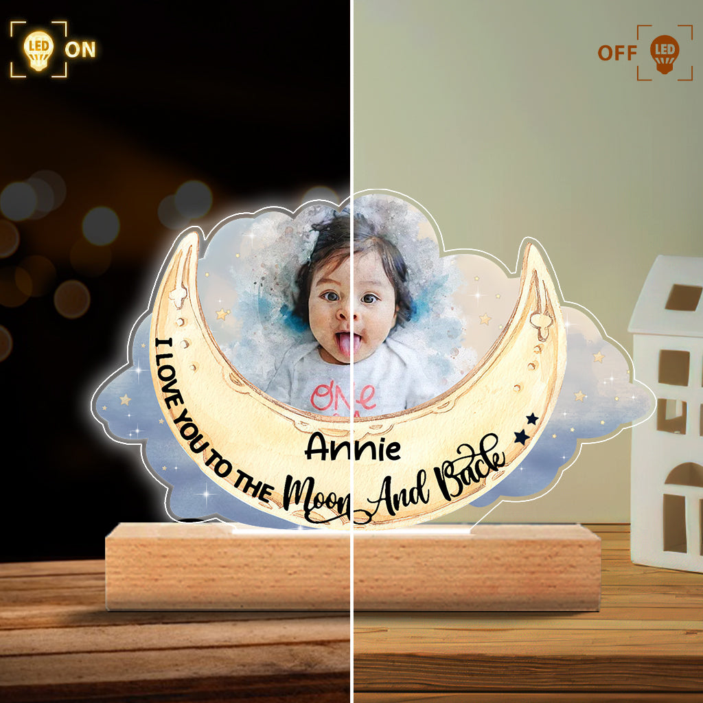 Je t'aime jusqu'à la lune et retour - Plaque lumineuse personnalisée en forme d'enfant