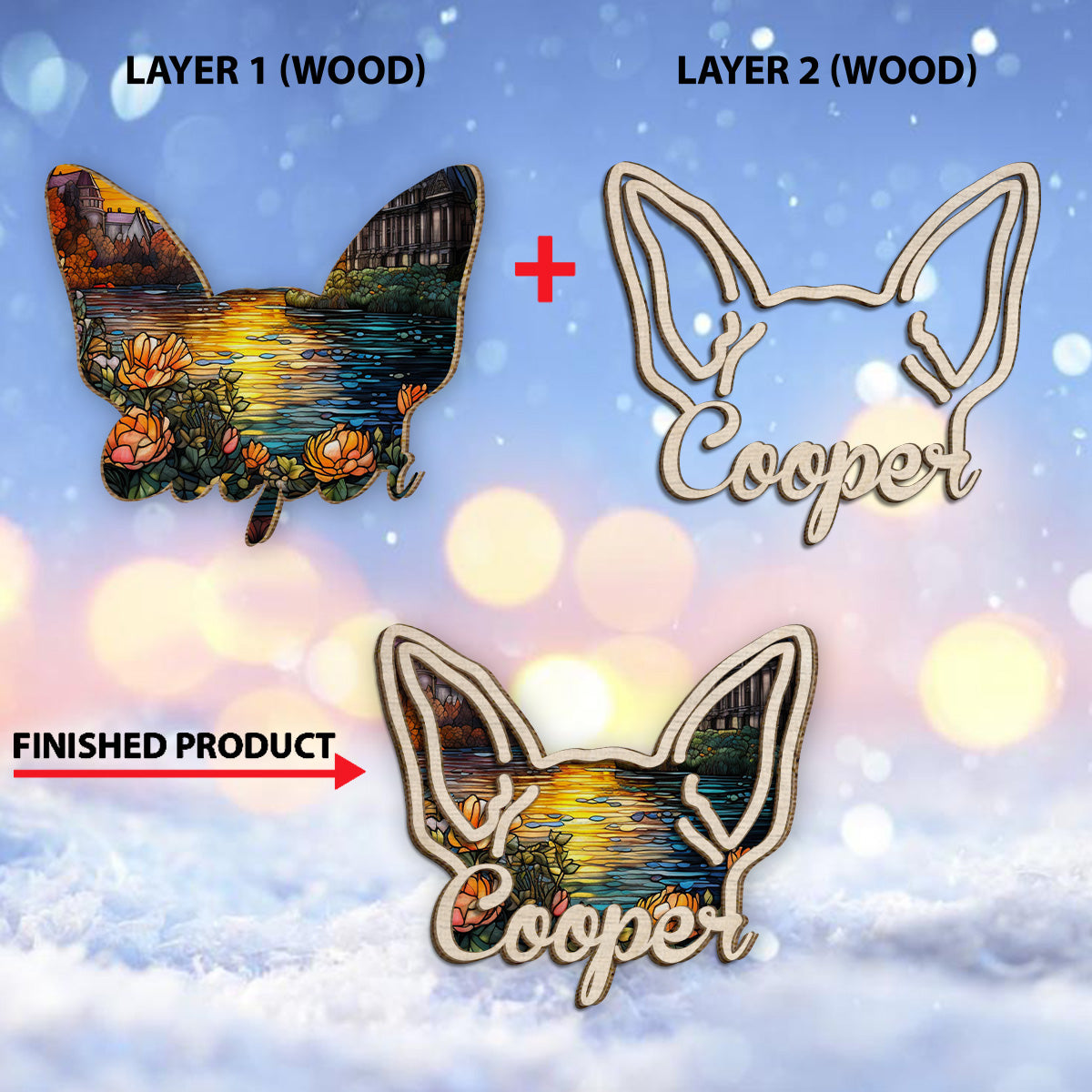 Dog Ears - Gift for dog lovers - Personalized 2 Layered Wood Sign / Wood Plaque