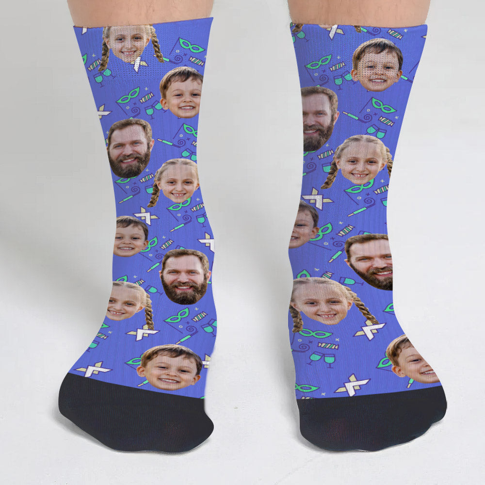 Chaussettes personnalisées pour papa, motif de fête à visage personnalisé - Chaussettes personnalisées pour papa