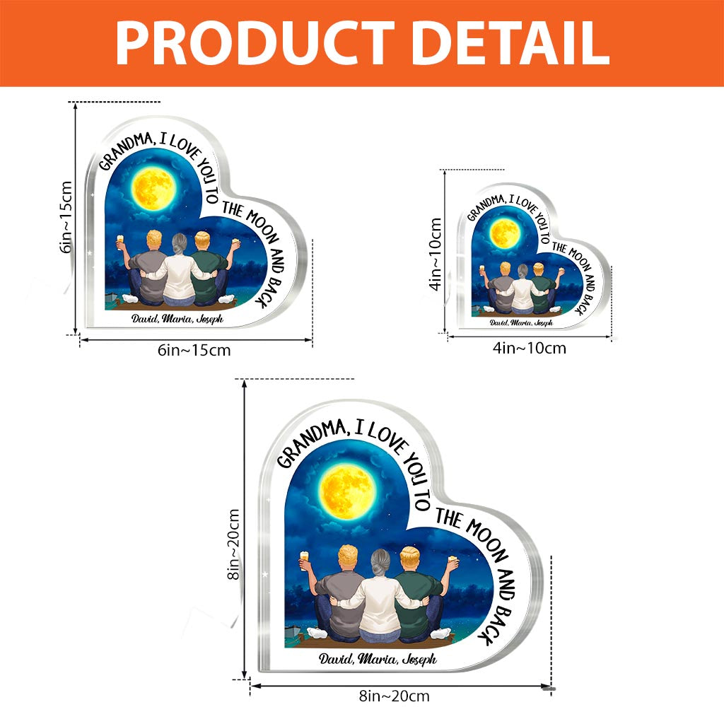 Moon And Back - Gift for mom, grandma - Personalized Custom Shaped Acrylic Plaque