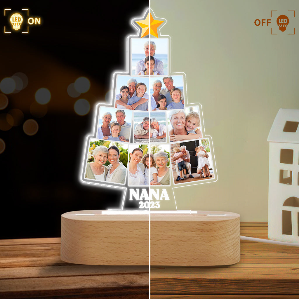 Picture Christmas Tree - Gift for grandma, wife, mom, her - Personalized Shaped Plaque Light Base