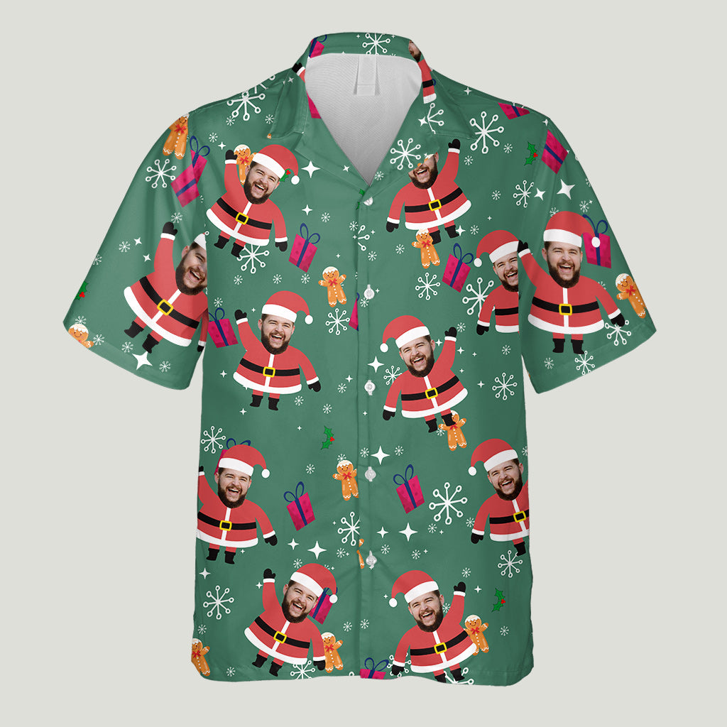 Chemise hawaïenne personnalisée avec un Père Noël à visage personnalisé