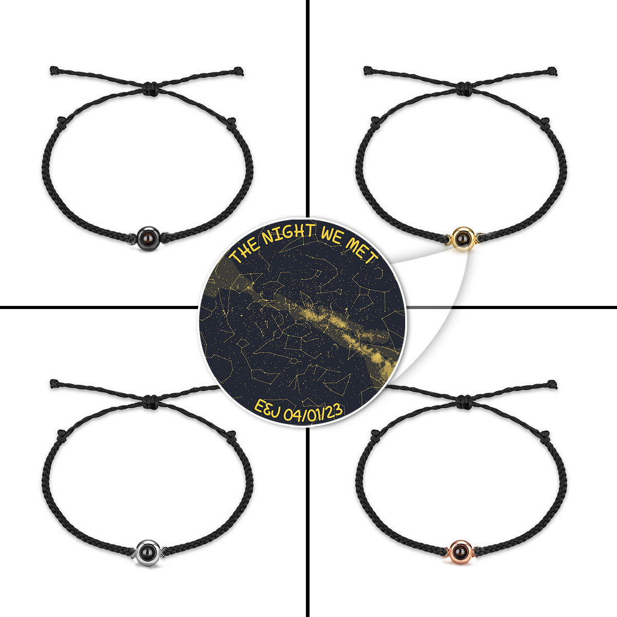 Carte du ciel personnalisée « La nuit de notre rencontre » - cadeau pour petit ami, mari, femme, petite amie - Bracelet de projection personnalisé
