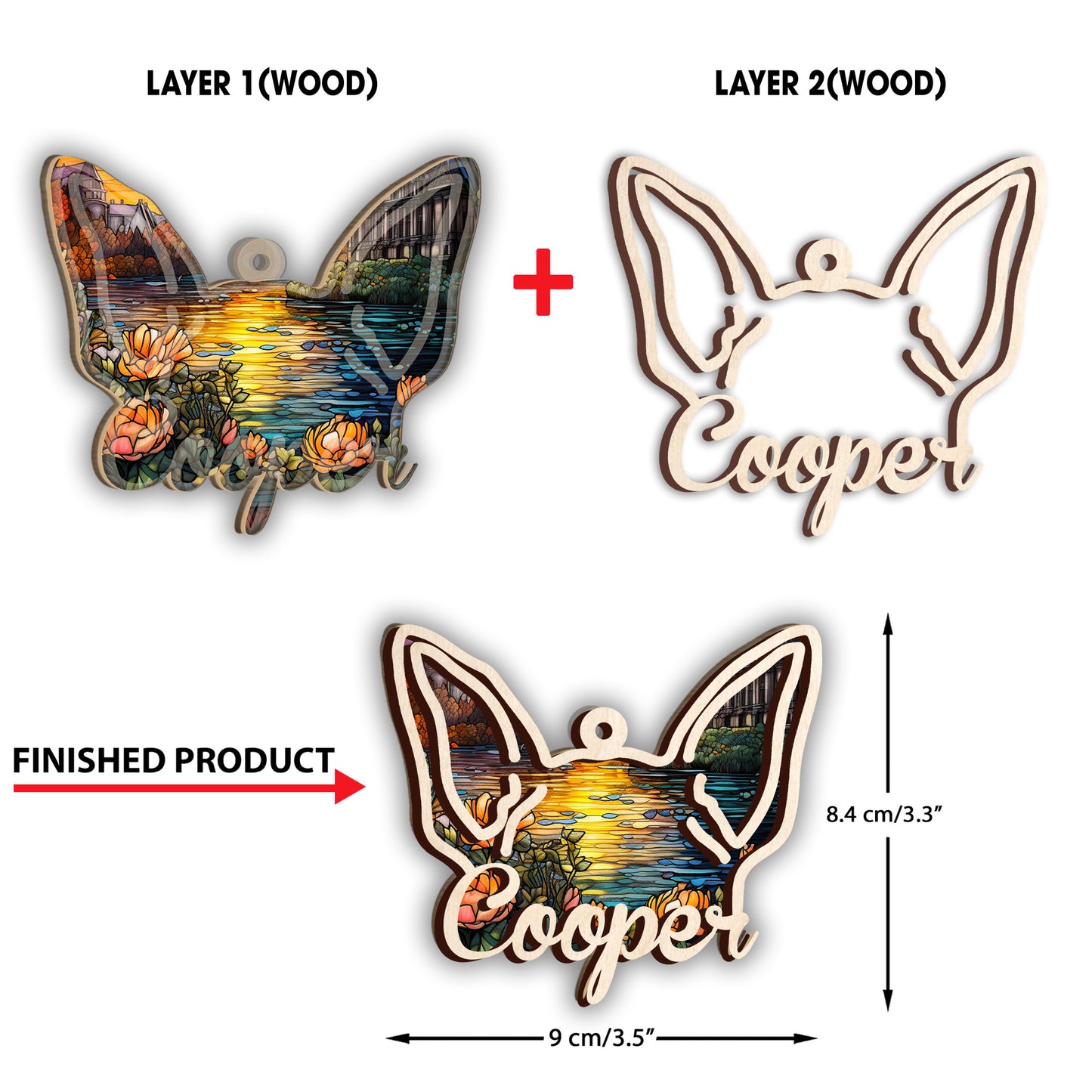 Dog Ears - Gift for dog lovers, cat lover, who lost dog, who lost cat - Personalized 2 Layered Piece Ornament