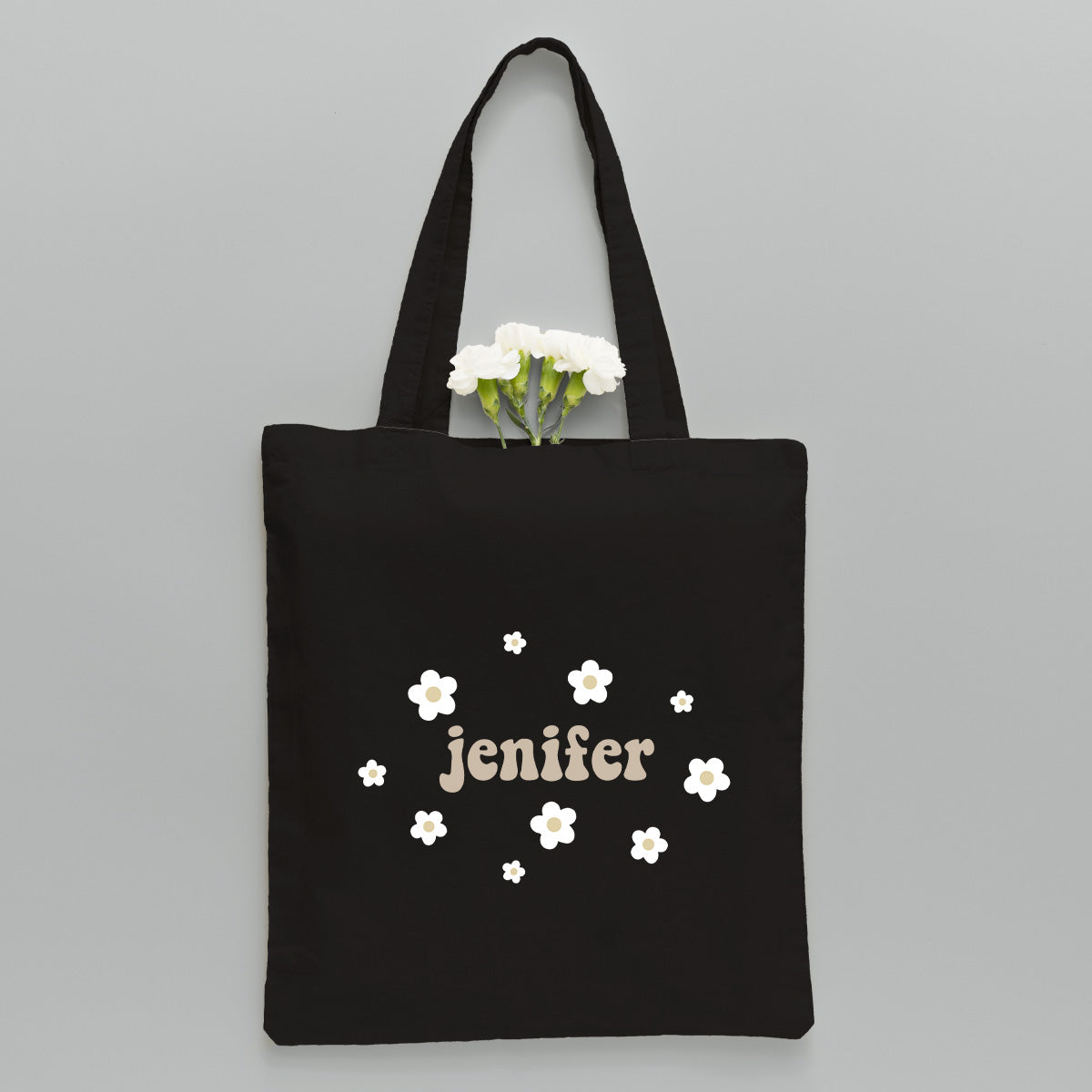 Sac fourre-tout brodé personnalisé avec nom et fleur - Sac fourre-tout brodé personnalisé pour frère/sœur