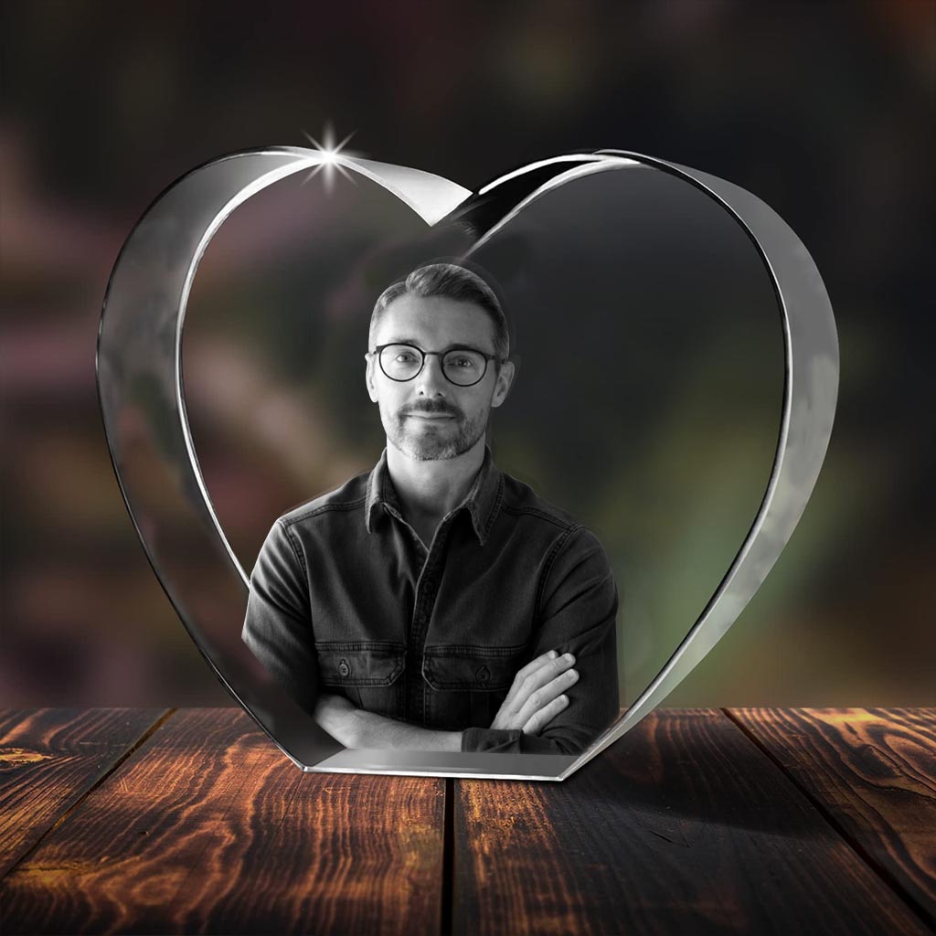 Lampe en cristal 3D en forme de cœur avec gravure laser personnalisée pour votre oncle