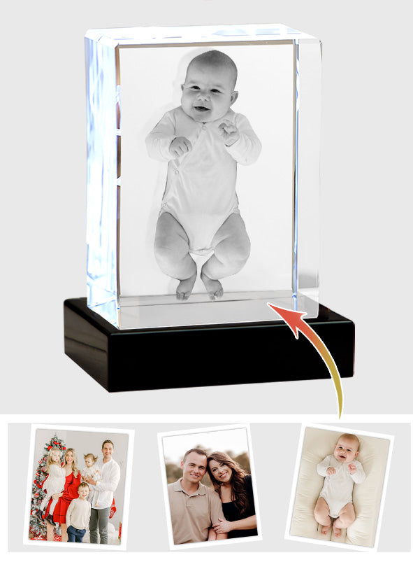 Lampe en cristal 3D cubique gravée au laser avec photo personnalisée pour nouveau-né