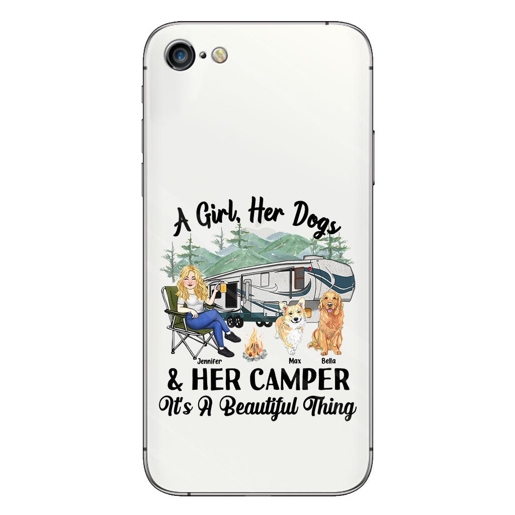Une fille, son chien et sa caravane - Cadeau de camping pour les amoureux des chiens - Coque de téléphone transparente personnalisée
