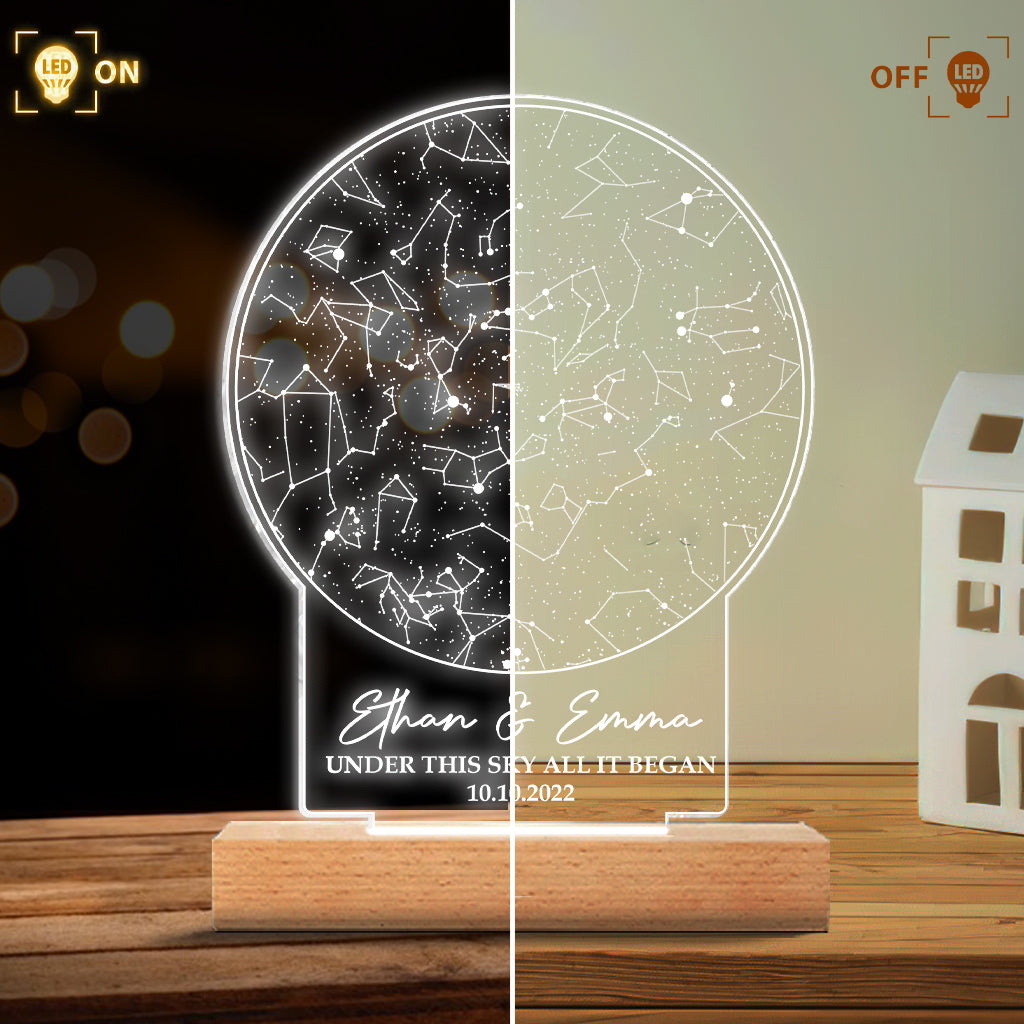 Sous ce ciel, tout a commencé - Socle lumineux personnalisé en forme de mari et femme