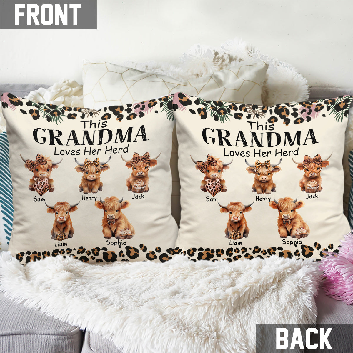 Mamie/Nana/Mimi... Aime sa famille - Coussin décoratif personnalisé pour grand-mère