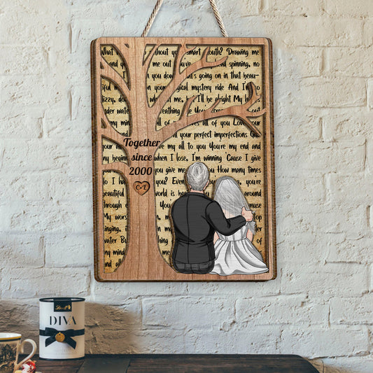 Notre chanson de mariage - cadeau pour mari, petite amie - Plaque en bois personnalisée à 2 couches