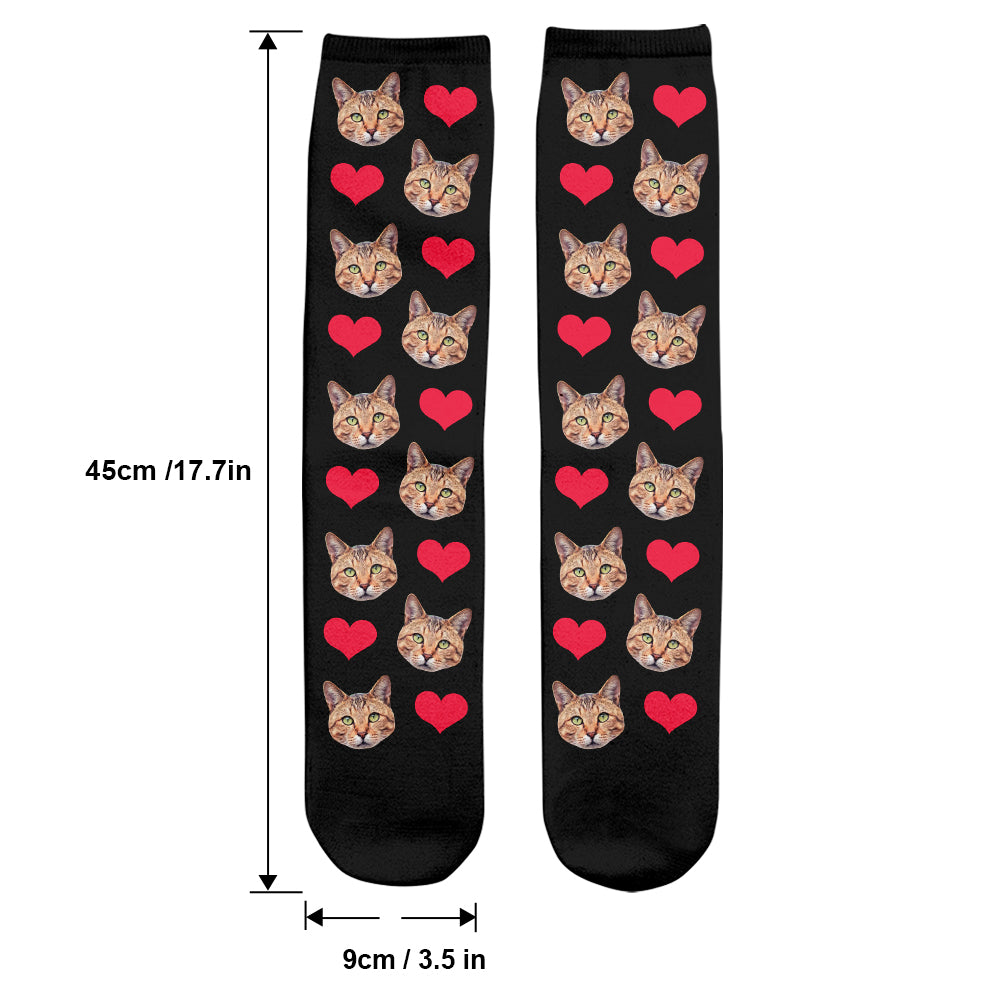 Chaussettes personnalisées pour chat avec motif cœur et visage personnalisé