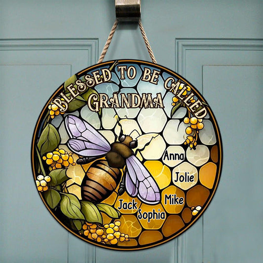 Heureuse d'être appelée Grand-mère/Nana/Mimi... - Panneau rond en bois personnalisé pour grand-mère