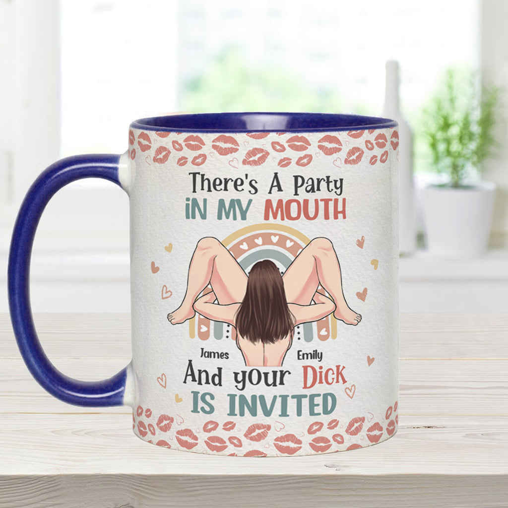 « J’ai la fête dans la bouche » - Mug personnalisé pour couple