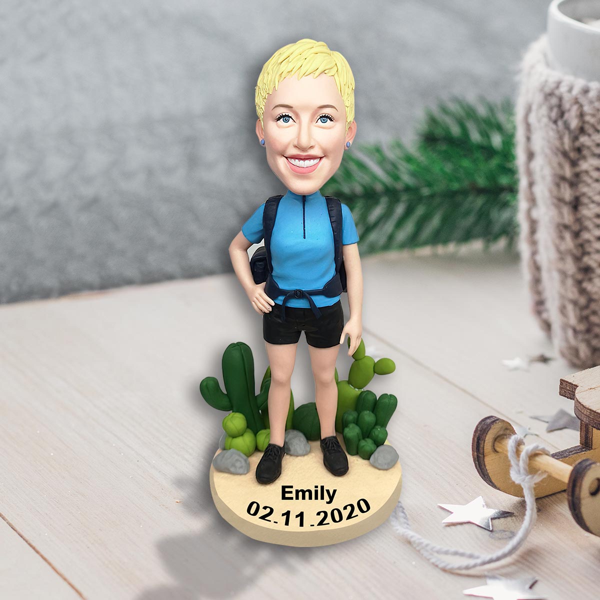 Hiking Society - Figurine à tête branlante personnalisée pour la randonnée