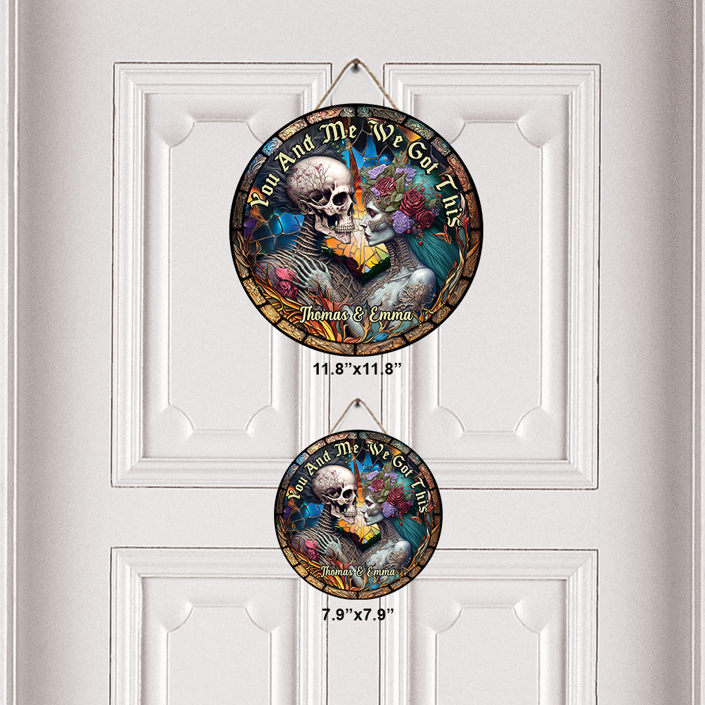 Toi et moi, on gère ça - Panneau rond en bois personnalisé avec crâne