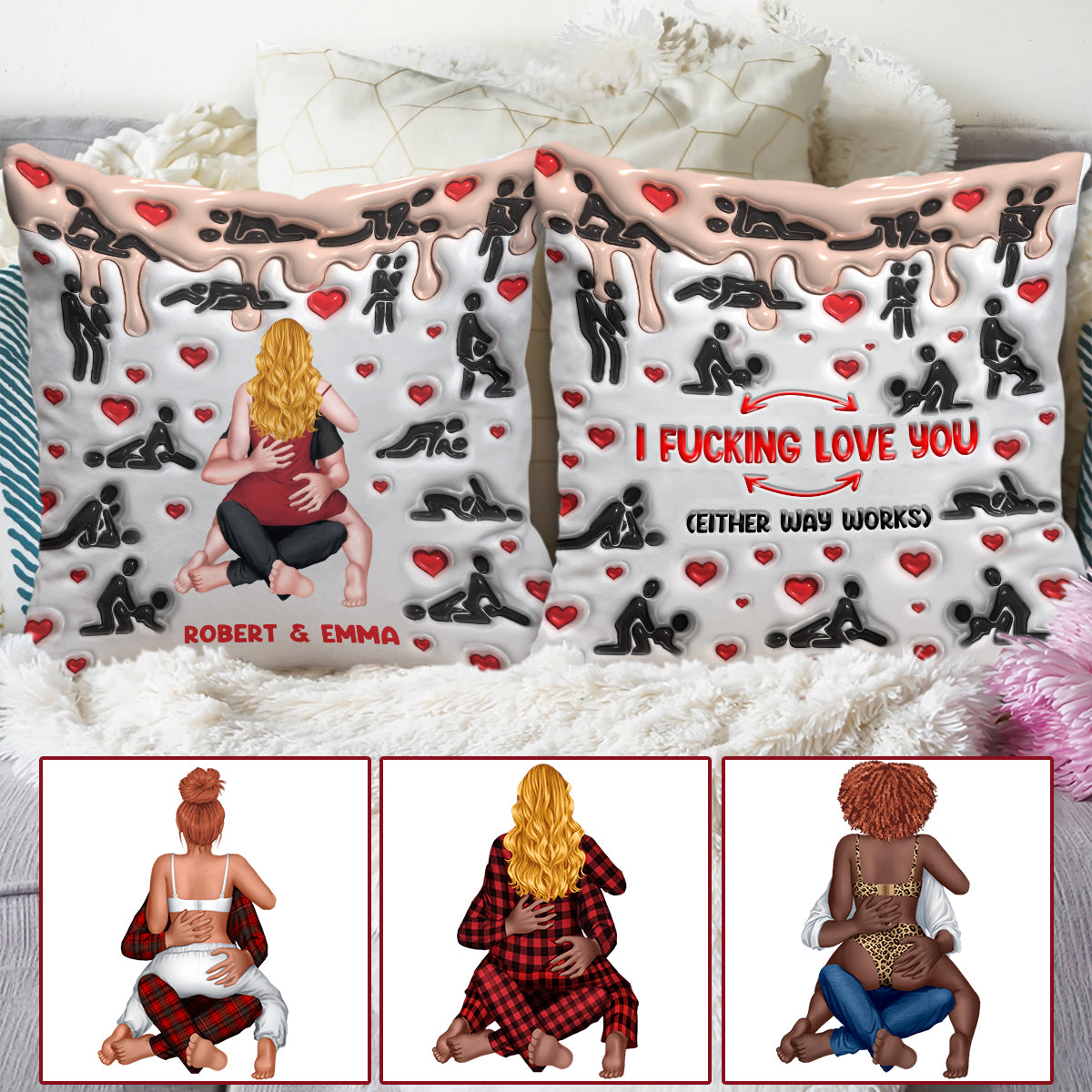 Je t'aime - Coussin décoratif personnalisé pour couple