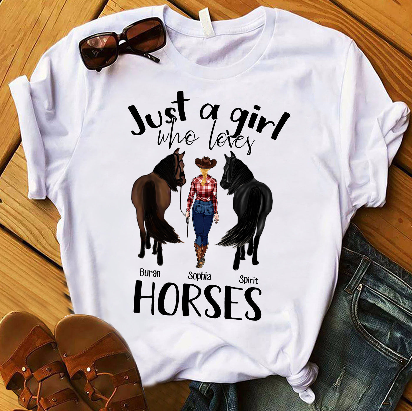Juste une fille qui aime les chevaux - T-shirt et sweat à capuche personnalisés avec motif cheval
