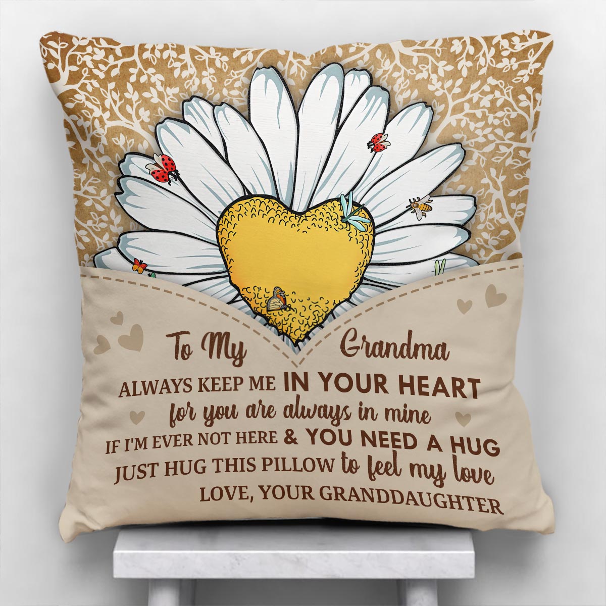 Tu es mon rayon de soleil - Cadeau pour grand-mère, maman, fille, petite-fille, sœur, épouse - Coussin décoratif personnalisé