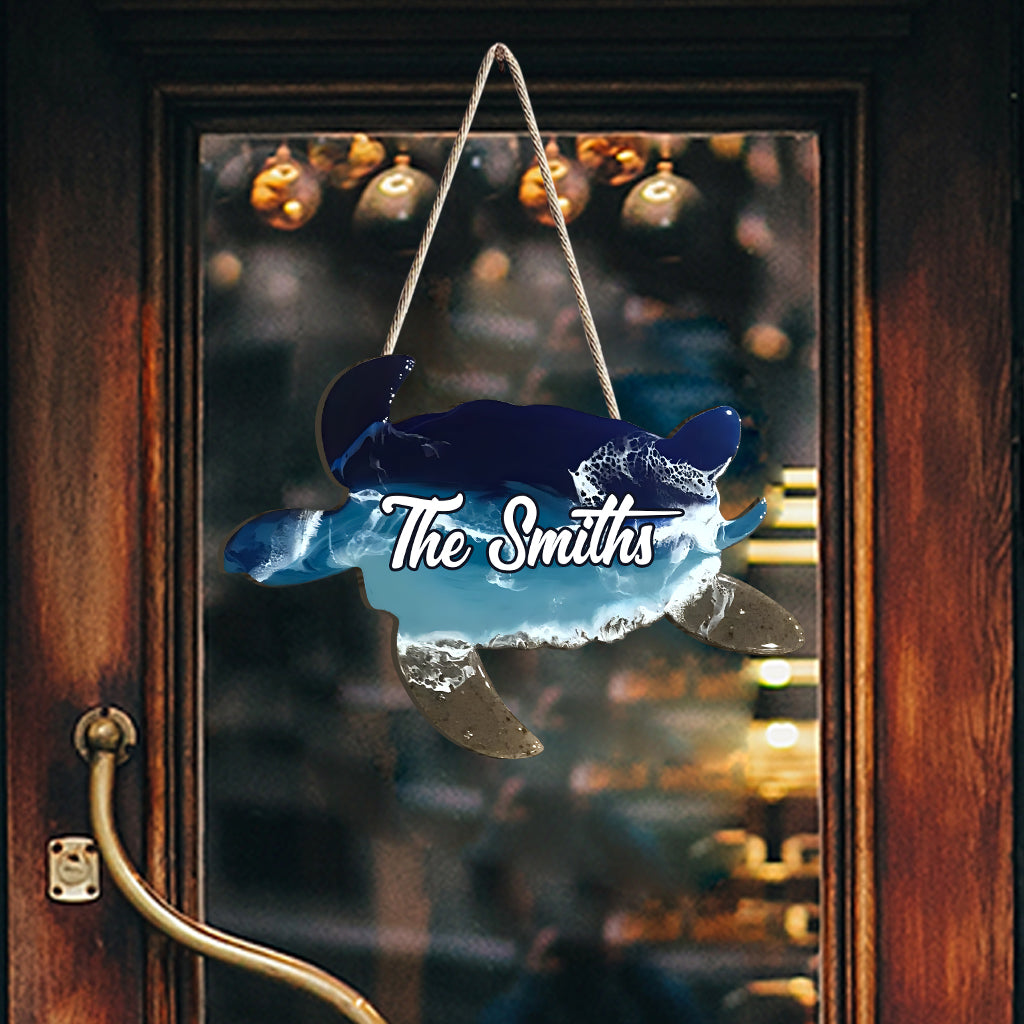 J'adore les tortues - Panneau en bois personnalisé en forme de tortue