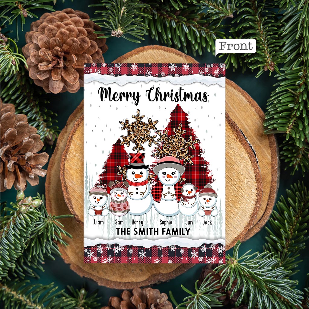 Carte de vœux personnalisée « Bonhomme de neige pour Noël » pour toute la famille