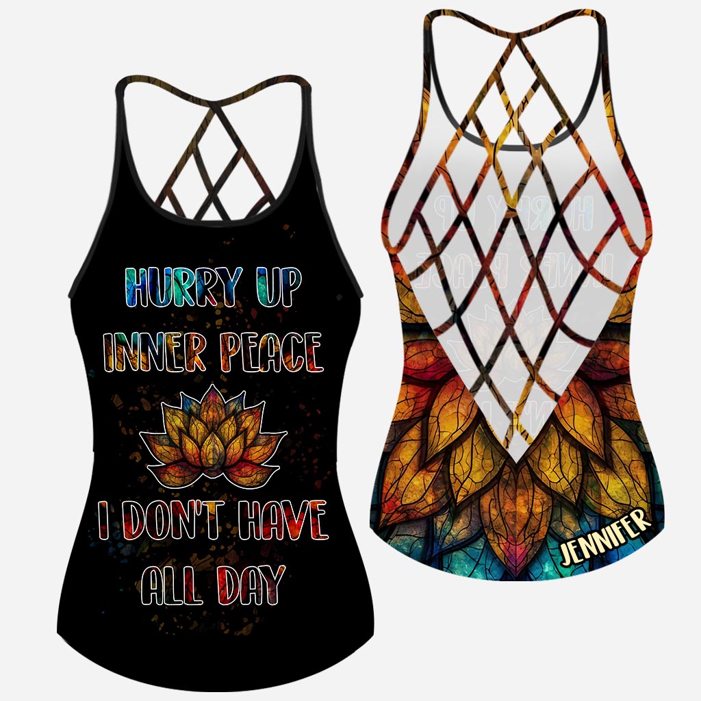Hurry Up Inner Peace - Personalized Yoga Cross Tank Top