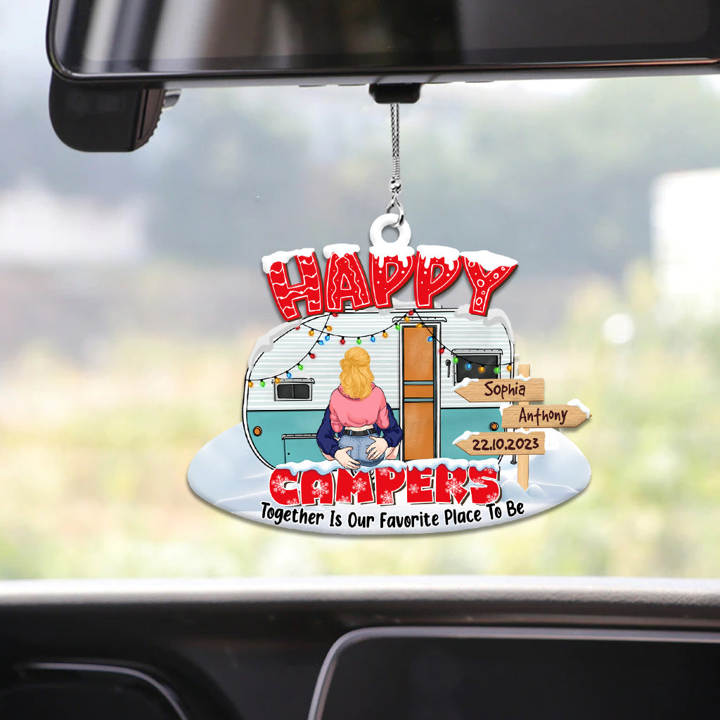 Happy Campers - Camping gift for husband, wife, boyfriend, girlfriend - Personalized Car Ornament