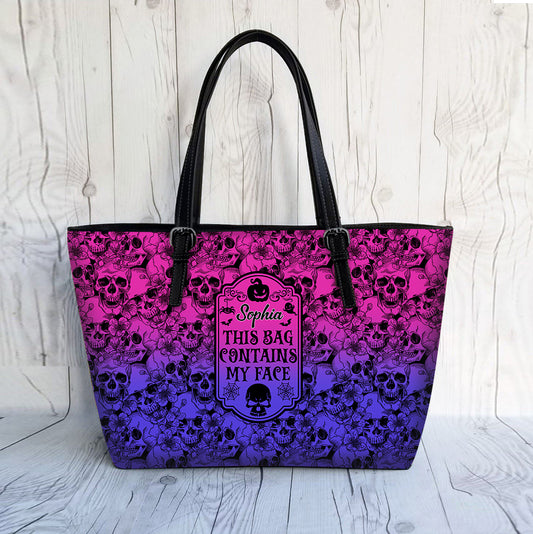 Ce sac contient mon visage - Sac en cuir personnalisé avec tête de mort