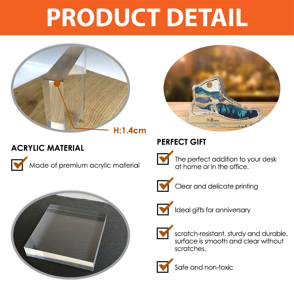 La vie est plus belle en chaussures de randonnée - Plaque acrylique personnalisée de randonnée sur mesure