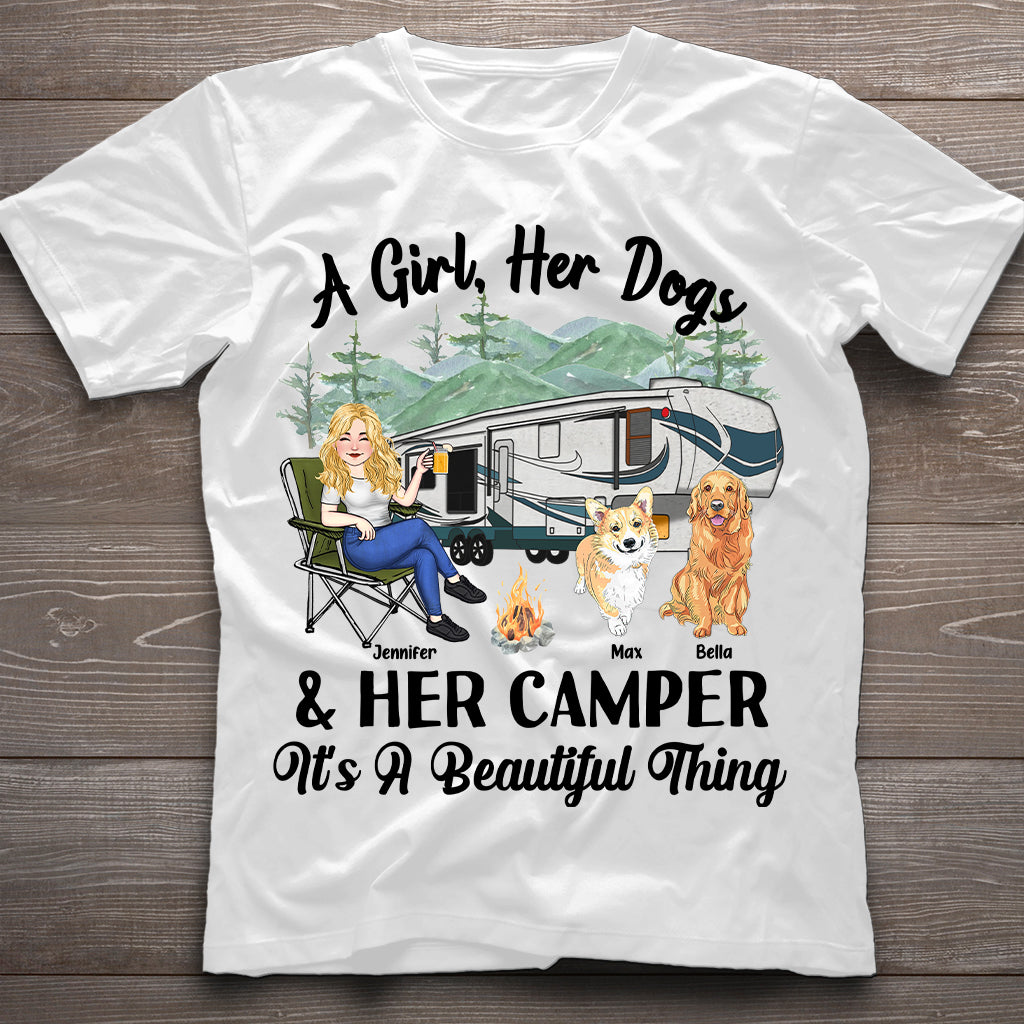 A Girl Her Dog And Her Camper - Camping gift for dog lover - Personalized T-shirt And Hoodie