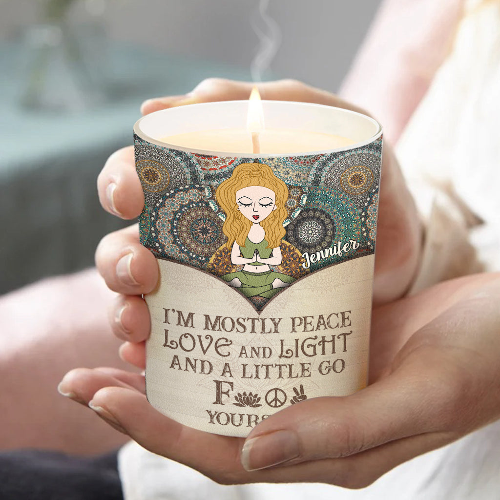Je suis avant tout la paix - Bougie de yoga personnalisée avec couvercle en bois