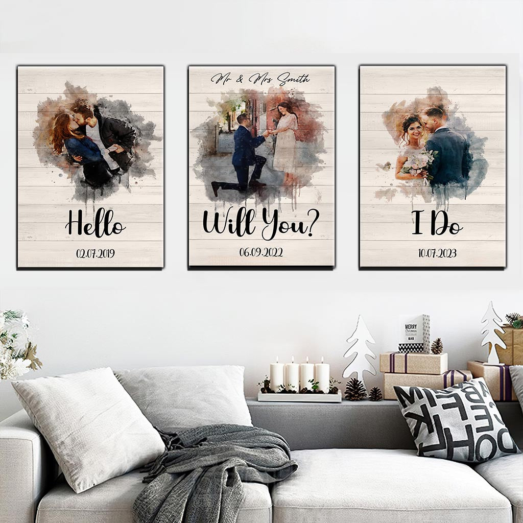 De « Bonjour jusqu’au mariage » - Ensemble poster et toile personnalisés pour mari et femme