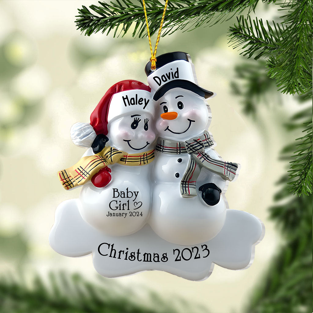Snowman Couple Expecting Parents - Personalized Pregnancy Ornament