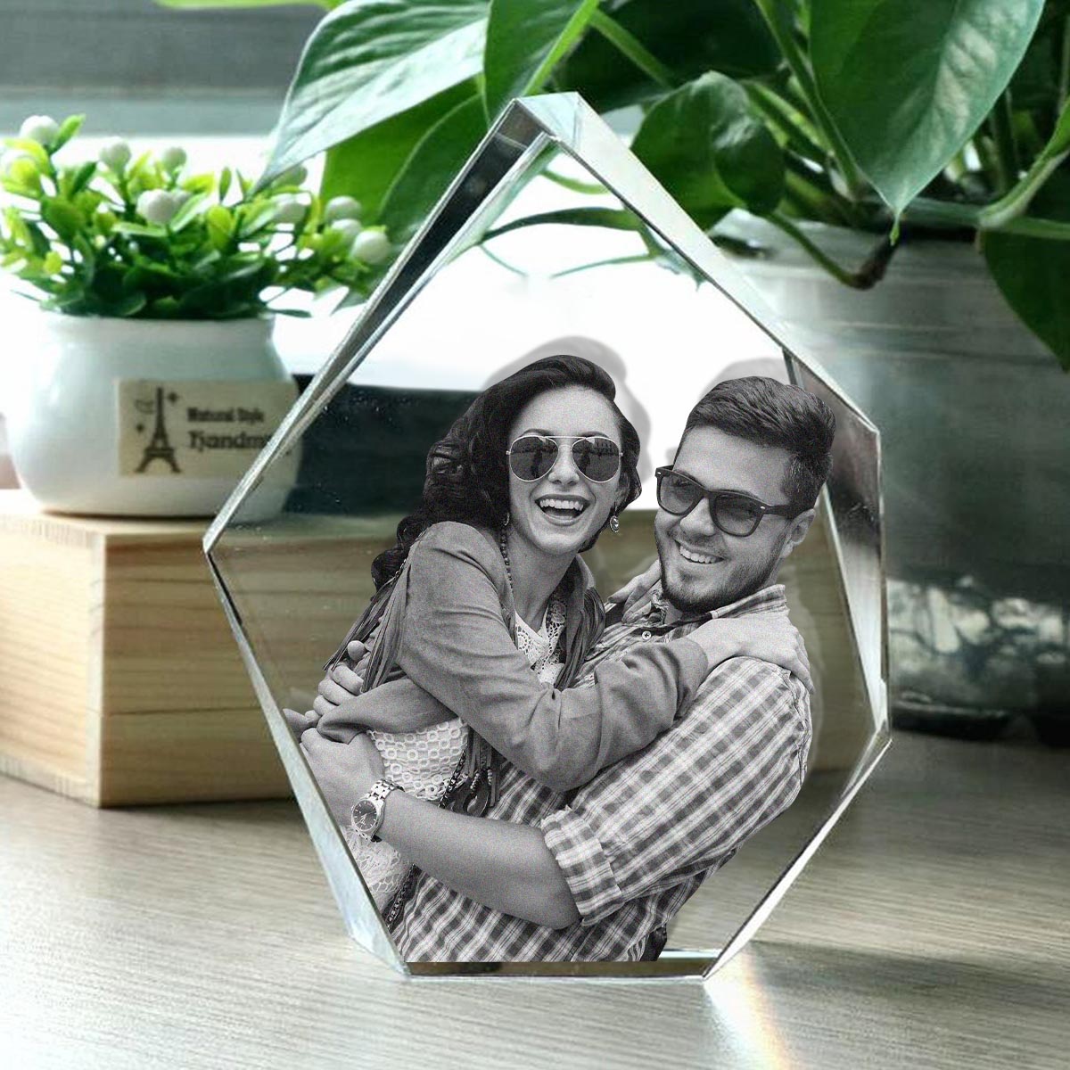 Custom Photo - Personalized Couple Laser Engraving 3D Iceberg Shaped Crystal Lamp