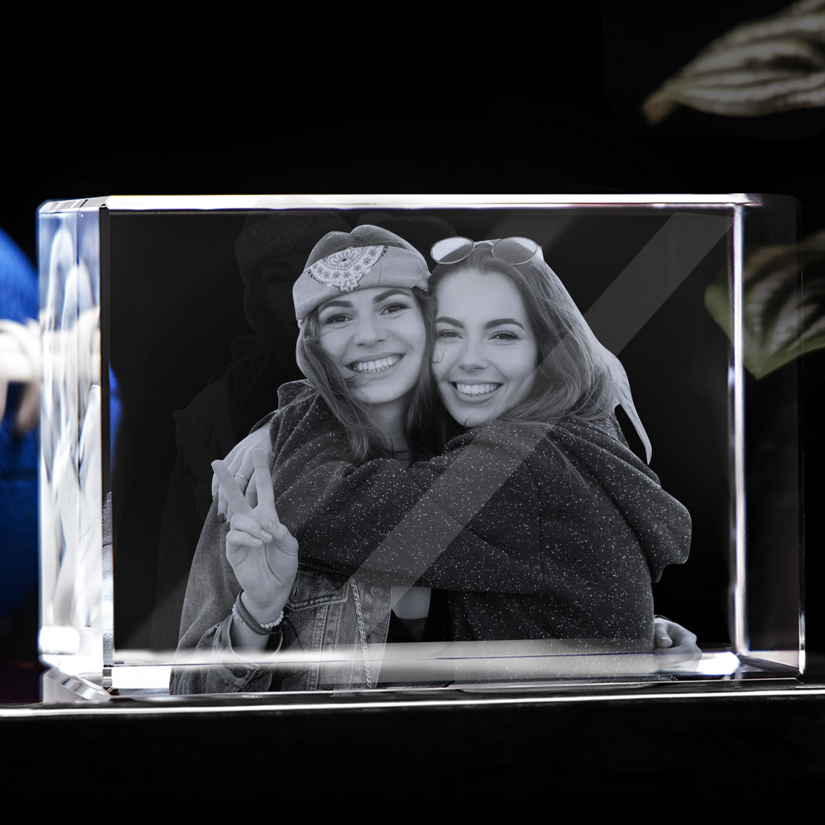 Lampe en cristal 3D cubique gravée au laser avec photo personnalisée pour frère/sœur