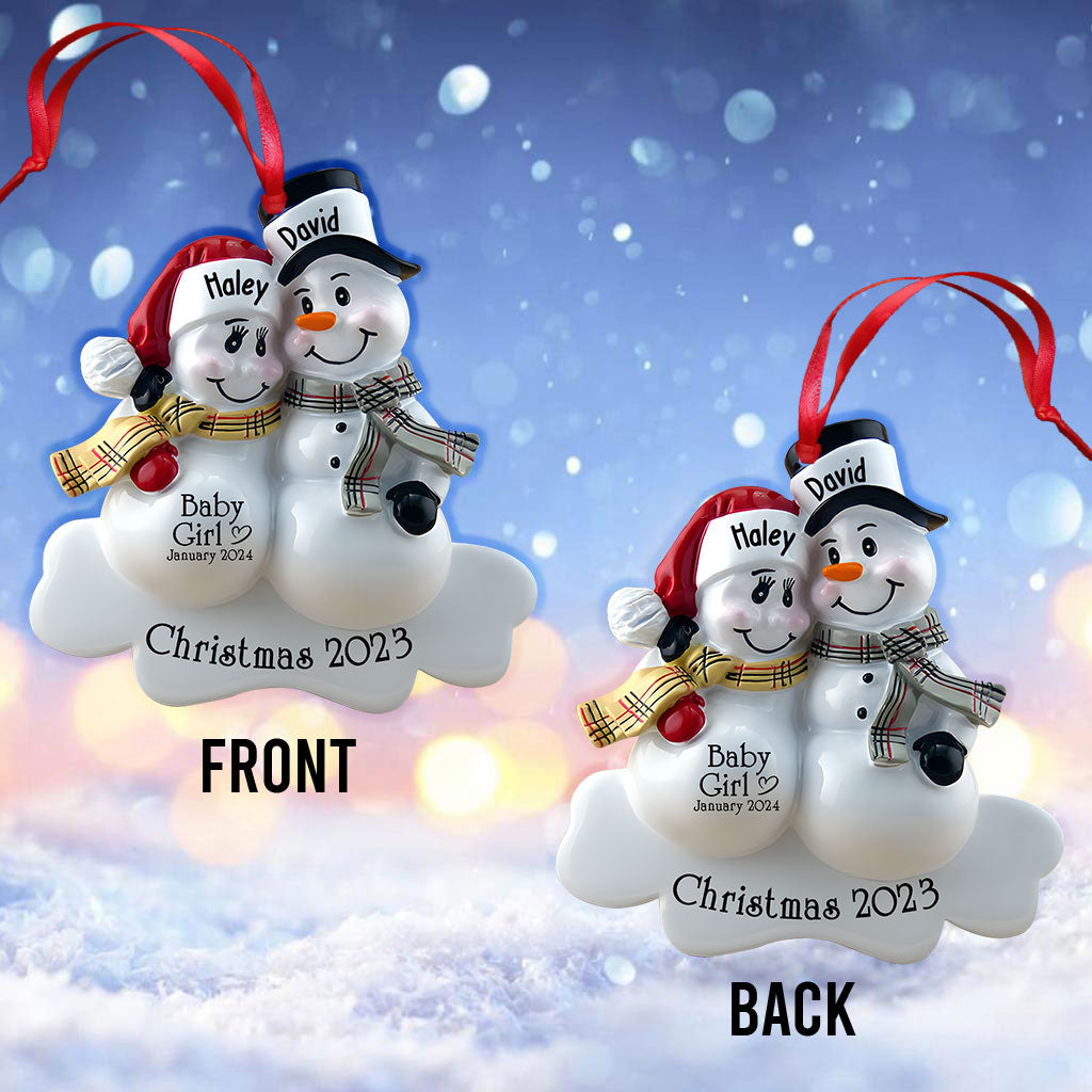 Snowman Couple Expecting Parents - Personalized Pregnancy Ornament