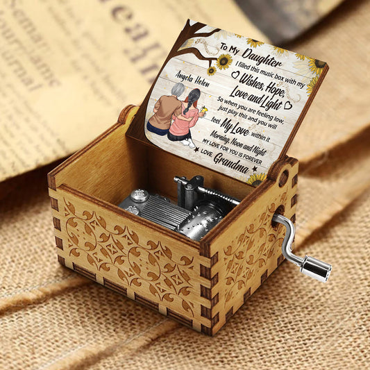 To My Granddaughter - Gift for grandma, mom, daughter, granddaughter - Personalized Hand Crank Music Box